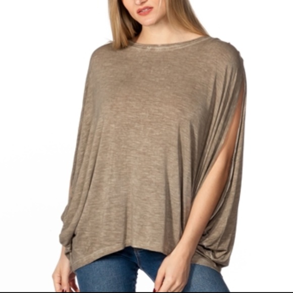 Boho Acid Wash Olive Drop Armhole Top - Picture 6 of 7